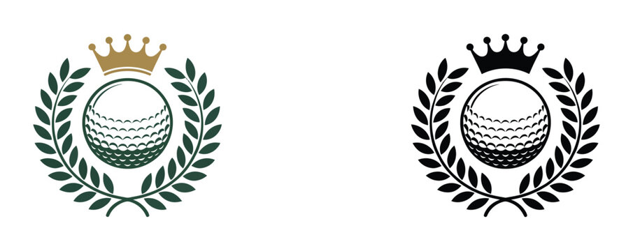 Royal Golf Club Championship Emblem Featuring Crown and Laurel Wreath Vector Logo Illustration for Elite Tournament Branding