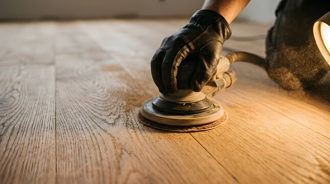 Professional hardwood floor sanding | Home renovation wood floor refinishing | Orbital sander for oak flooring | DIY home improvement floor restoration