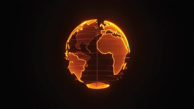 Digital earth globe rotating on black background