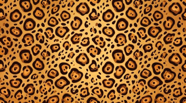 A wild animal print showing many dark brown rosettes and dots on a golden brown surface