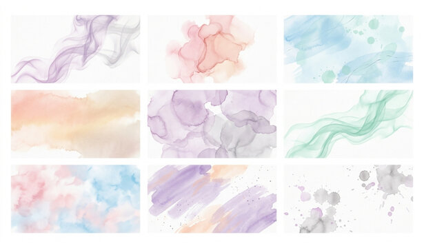 Watercolor Abstract Paint Brush Vector Background Template Set.