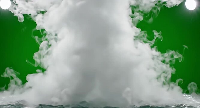 Large White Smoke Explosion Billowing on Green Screen Chroma Key
