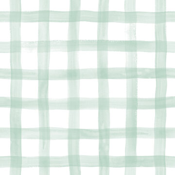 Soft Mint Watercolor Plaid Seamless Pattern