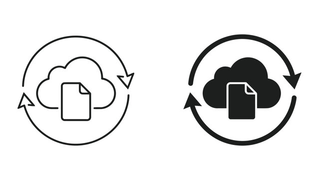 Cloud data syncing and synchronization icon with synchronization, transfer