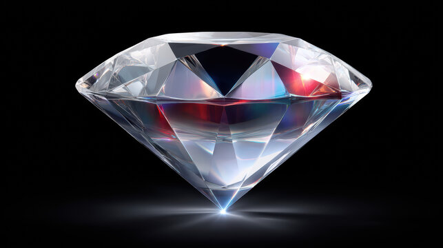 A flawless and sparkling diamond reflects light brilliantly with its precision cut facets, showcased against a dark background to enhance its radiance and beauty.