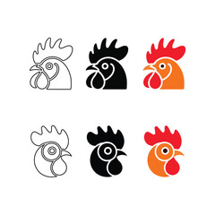Rooster head logo icons and vector art illustration set for farm branding © Protik