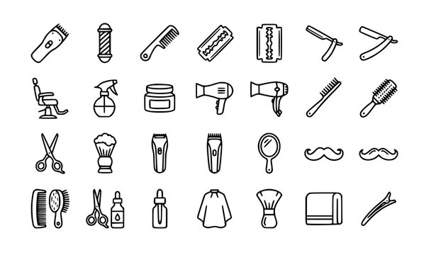 Barbershop and Hair Salon Tools Icon Set Vector Illustration