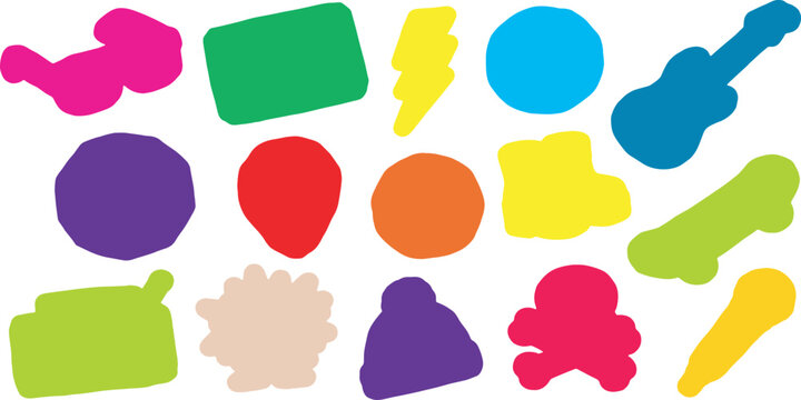 A vibrant collection of colorful, abstract shapes and icons representing various objects and concepts.