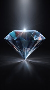 A gleaming diamond with brilliant facets reflects light on a dark surface creating a stunning visual representation of luxury, wealth and endu beauty.