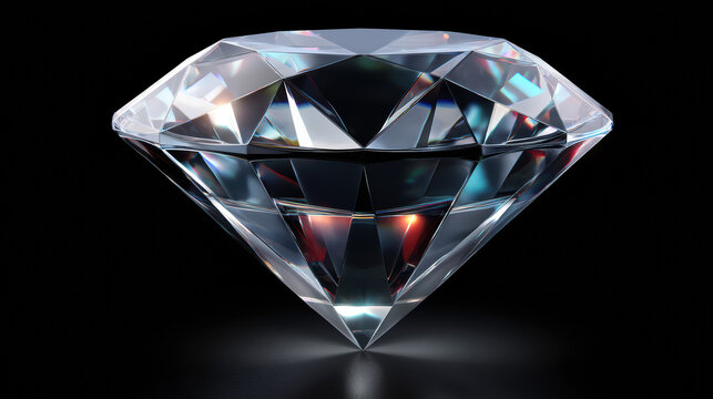 A beautifully rendered diamond with stunning clarity and facets reflects light, creating a captivating display of brilliance against a dark background visually.