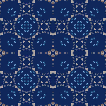 Decorative tribal ornament seamless pattern, geometric fabric background, woven textile, motif fabric, embroidery design, design for texture, fabric, scarf, clothing, napery, blanket 