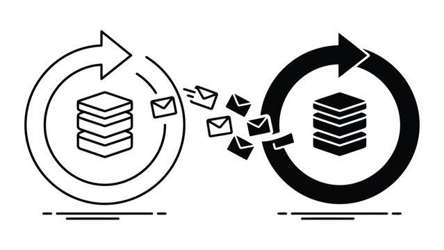 Database email marketing and data migration flow icon set with database