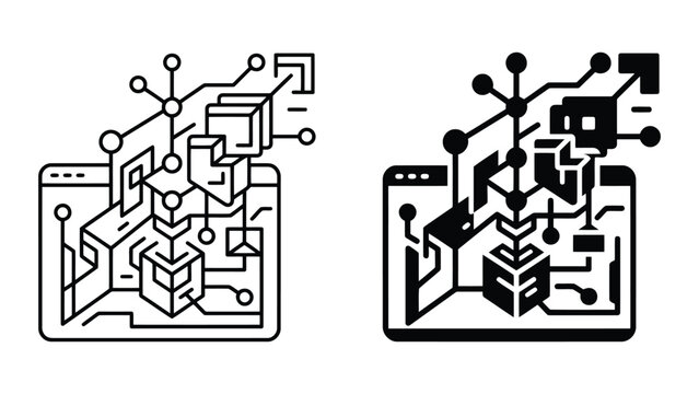 Complex data processing and system integration icon set with processing