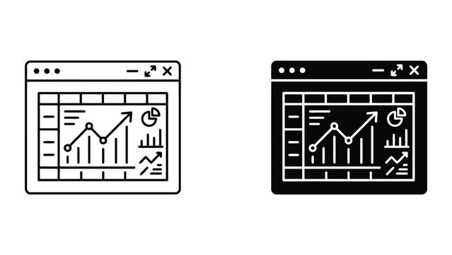 Business data analytics dashboard window icon set with dashboard, analytics