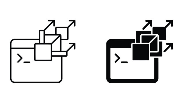 Terminal window data exporting and process scaling abstract graphic icon
