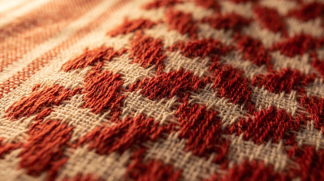 Traditional Arabian Shemagh Textile Texture Macro Red and White Woven Cotton Pattern