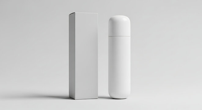 Two modern minimalist white cylindrical objects standing upright
