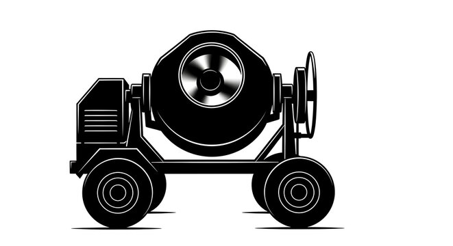 Black and white concrete mixer truck icon