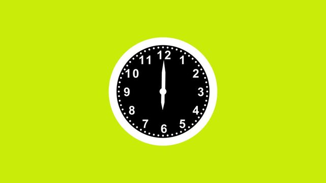 Clock icon animation. Analog clock timer circle animated. 12 Hours clock. Clock icon vector animation with clock face alpha channel 4k video.