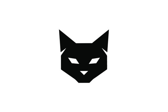 Geometric Black Cat Face Vector Logo Icon Isolated on White Background