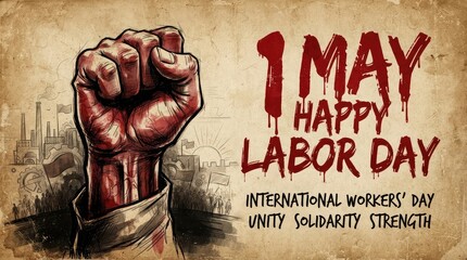 Labor day illustration raised fist symbolizing workers' rights unity and international may day celebration