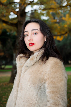 Outdoor autumn portrait with flash light