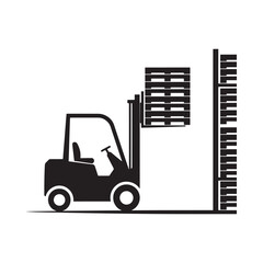Forklift Truck Silhouette With Stacked Pallets Black On White Background © Ariful IBS
