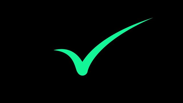 Bright Green Check Mark Symbol on Black Background tick sign animation