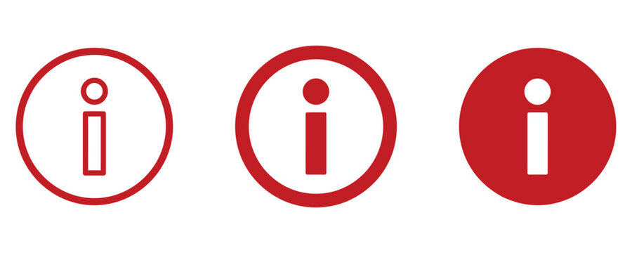 Set of three red information circle icons with thin and bold outline styles information interface illustration collection navigation alerting clarification reference communication isolated