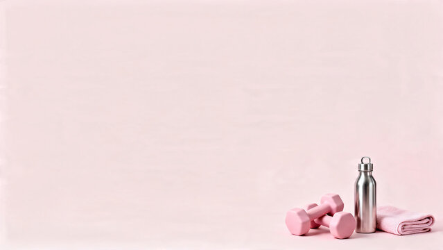 Pink Fitness Workout Weights with Clean Copyspace Banner