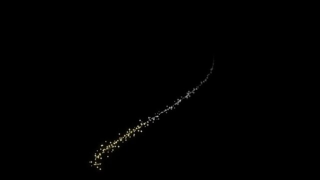 Fantasy magic glitter line animation with sparkling star particles, glowing heart shape, twinkles, fairy dust stream, elegant shimmer burst, cartoon vector doodle overlay on black screen, seamless