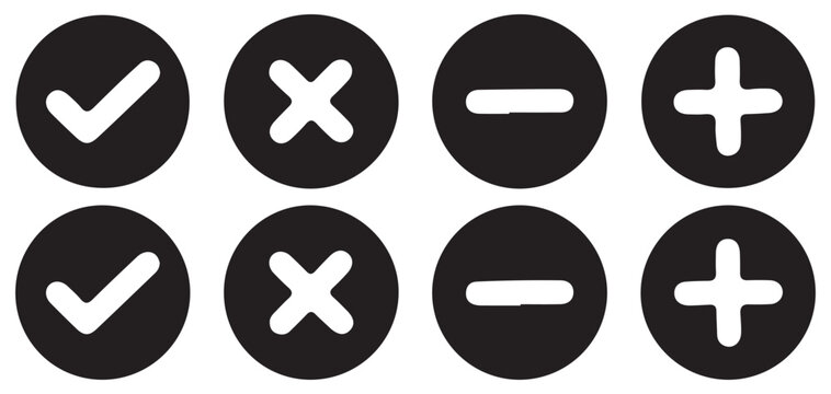 Circle button icons set with plus minus and cross symbols. vector illustration eps 10