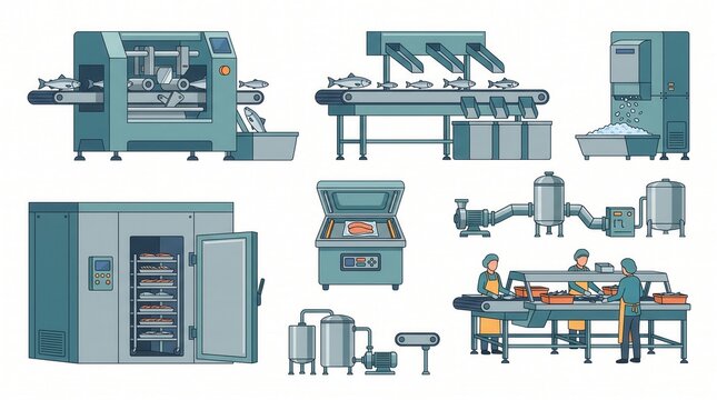 Machines & workers manage all fish processing: raw to packed & chilled