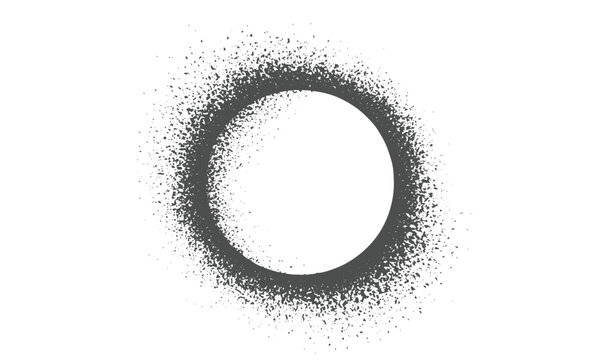 Abstract dark grey stipple dot spray paint splatter circular ring shape texture vector illustration background