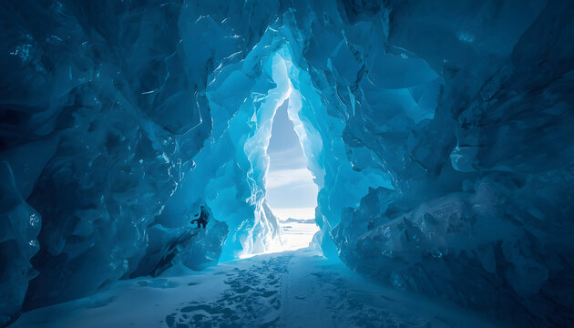 Brilliant Blue Ice Cave with a Natural Archway and Glowing Interior