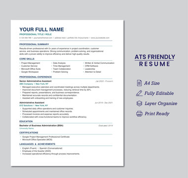 Ats resume template, best ats resume template in editable file