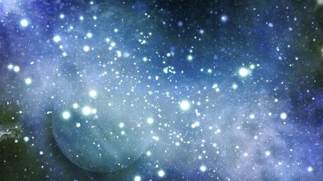 神秘的なブルーの宇宙空間と惑星