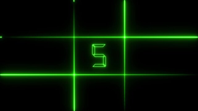 Digital countdown timer animation from ten to zero seconds with transparent , 10 to 0 second modern digital countdown timer neon line light style on black background. neon line frame 