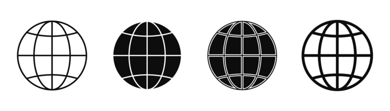 Globe icon set vector world map symbol for internet website connection global network line style outline and solid sphere shape graphic