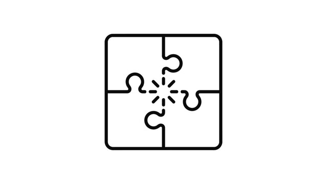 Minimalist outline icon of a four piece puzzle square assembly.