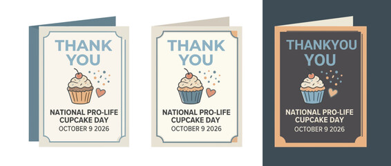 Obraz premium Set of Thank You Greeting Cards with Cupcake Illustration