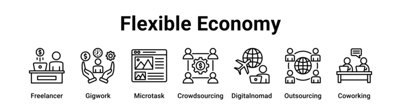 Flexible Economy web banner icon vector illustration concept for business with icon of Freelancer, Gigwork, Microtask, Crowdsourcing, Digitalnomad.