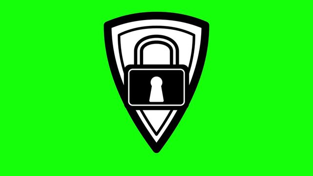 Abstract security shield icon with keyhole animation green screen