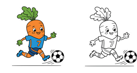 Fototapeta premium Cute Soccer Player Carrot Character Playing Football