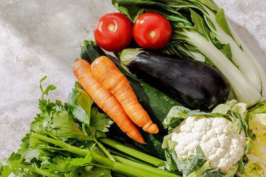 Variety of organic harvested vegetables