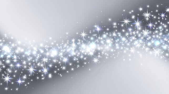A shimme stream of twinkling silver stars cascades down a soft gradient background, creating a magical and ethereal atmosphere filled with light and wonder.