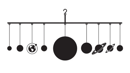 Solar System Illustration with Planets Hanging From Strings Featuring Astronomy, Space, Science with Education and Model Elements © Diego