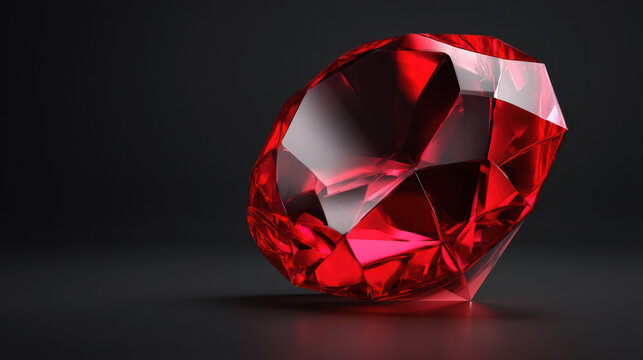 A stunningly vibrant red ruby glistens against a dark backdrop, its facets catching the light and reflecting a dazzling display of color and brilliance.