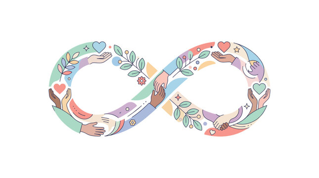 Infinite Ribbon of Giving Formed by Helping Hands and Hearts