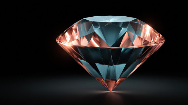A stunning blue and orange gemstone with its precise facets reflects light beautifully in the dark, creating an elegant and eye-catching 3D rendered image.